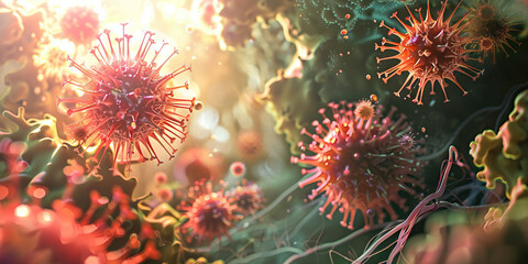 Virus-Host Interaction: An illustration showing the interaction between the novel virus and host cell receptors, highlighting the molecular mechanisms that facilitate viral entry into the cell