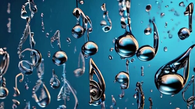 Music note shaped water drop on dark blue background.