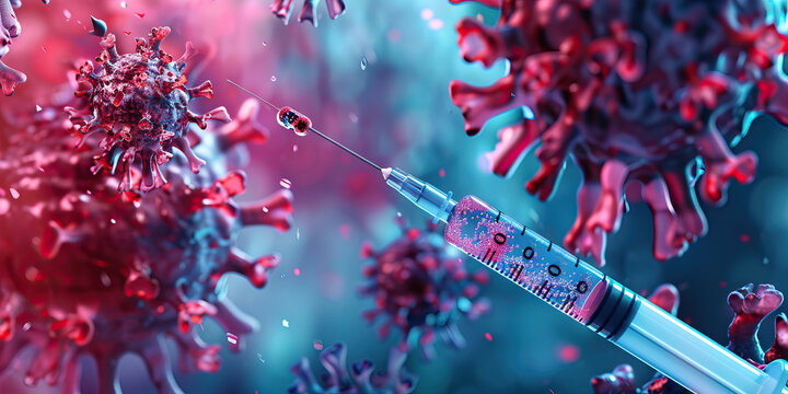 Vaccine production in a lab. Showing cells and virus floating. A fast and effective cure.