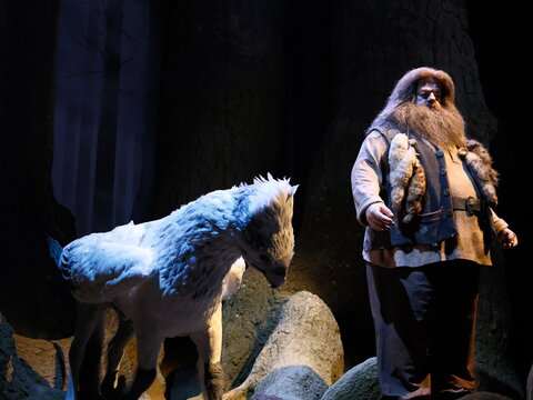 Tokyo - May 15 2024:  Rubeus Hagrid and griffin model in Warner Bros. Studio. it makes a new tour about the movie of Harry Potter " The Making of Harry Potter" is an exhibition for this movie.	