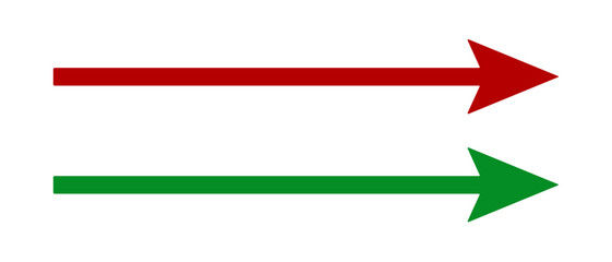 Long horizontal arrow. Red, green straight arrow to the right. Vector icon.