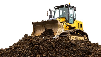 Powerful Bulldozer Clearing Dirt at Construction Site with Equipment