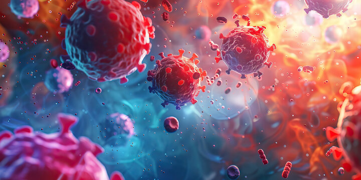 Immune response to a virus microscopic view of cells fighting and control.