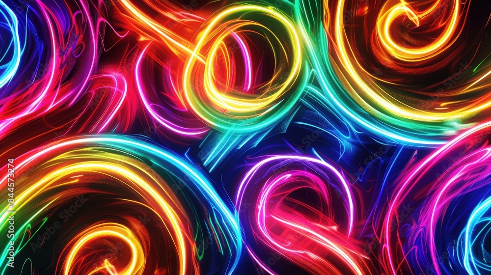 Poster abstract neon lights background with colorful glowing spirals and curves in various colors. abstract
