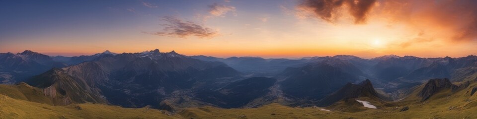 Fototapeta premium Golden Sunset over Majestic Mountain Peaks