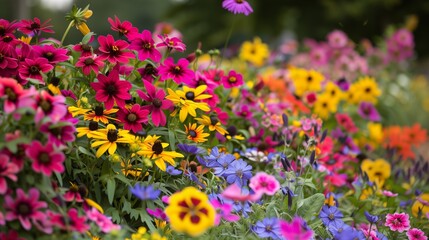 Obraz premium Annual flower bed in bloom during summer