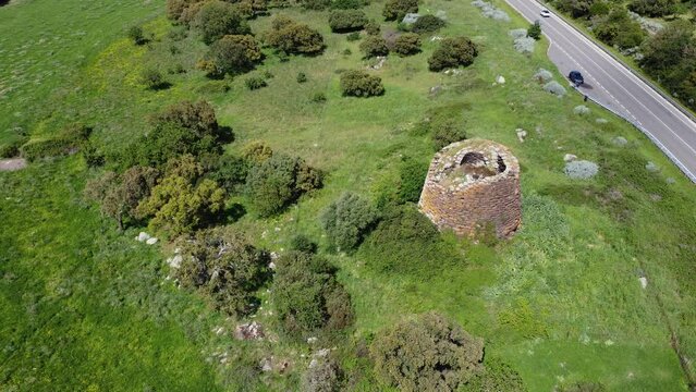 Nuraghe Ruju of Chiaramonti, central Sardinia - single-tower structure, aerial view