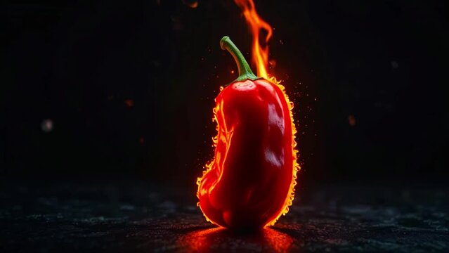 A red chili pepper is on fire.