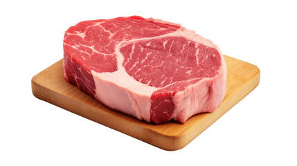 Obraz premium Raw beef steak on white isolated on clear png background and transparent background. food drink and dessert concept for cafe and restaurent, AI generative. 