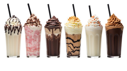 icecream milkshake on white isolated on clear png background and transparent background. food drink and dessert concept for cafe and restaurent, AI generative.	