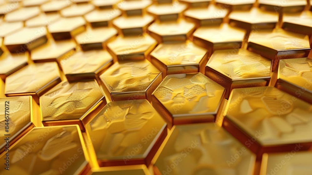 Aufkleber golden hexagons in a honeycomb pattern, 3d abstract background
