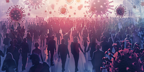 Community Spread: An image showing how a new disease can spread within a community, highlighting factors such as close contact, crowded places, and lack of preventive measures that contribute to its t