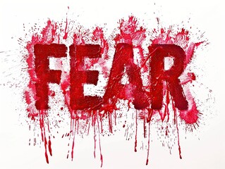 The word "Fear" written in blood or red paint isolated on white background