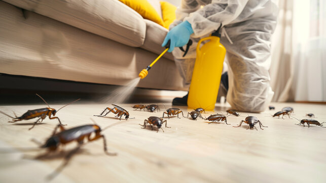 Pest Control Exterminator Man Spraying Termite Pesticide In apartment
