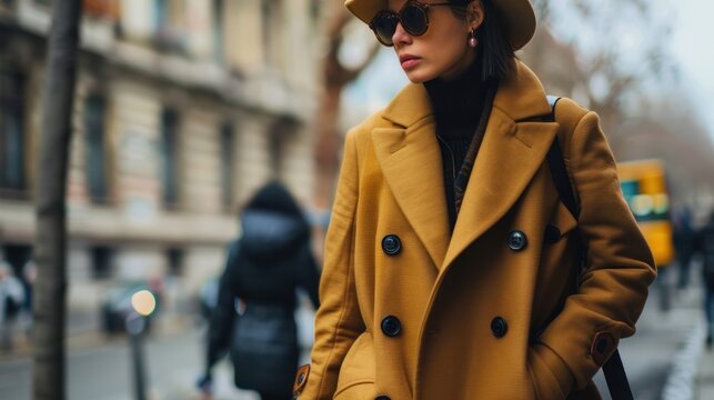 A street style photo of a person in a chic urban outfit, blending modern trends with classic pieces