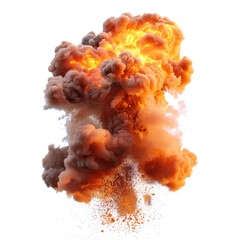 fiery explosion with sparks over a white background