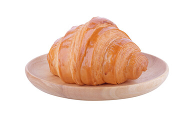 French Croissant on Wooden Plate on Transparent png