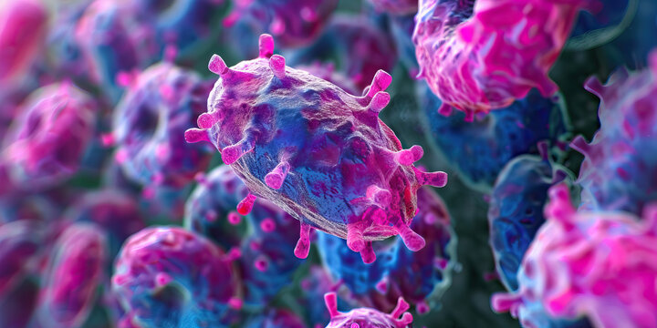 Pathogenic Bacteria: A magnified view of pathogenic bacteria responsible for causing infections, showing their structures and characteristics that make them harmful to humans and animals