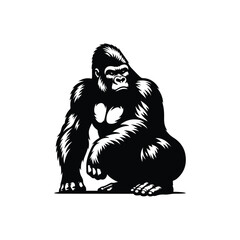 Gorilla Animal black silhouette vector with white color background