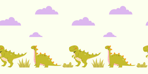 Childrens cute background. Seamless horizontal pattern with dinosaurs