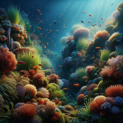 Fototapeta premium A serene underwater garden with vibrant corals. generative ai