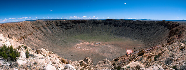 Panoramic view of meteor crater national landmark in arizona