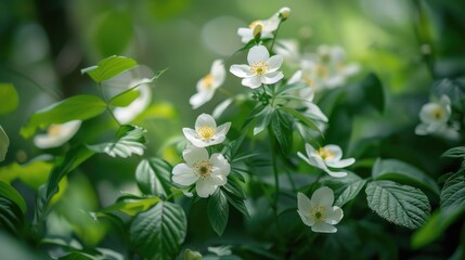 Fototapeta premium Green and white blossoms blooming in the spring