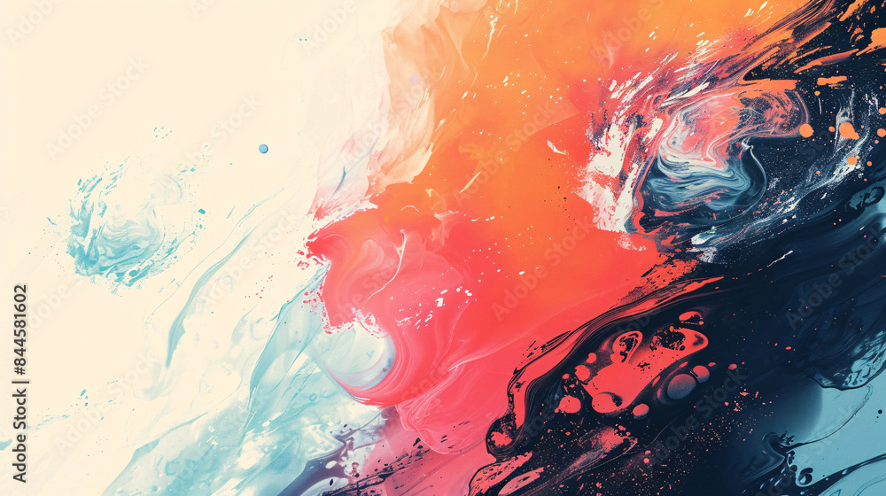 Poster abstract painting of a colorful splash on a white background