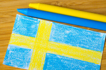 Sweden flag drawn by hand with crayons