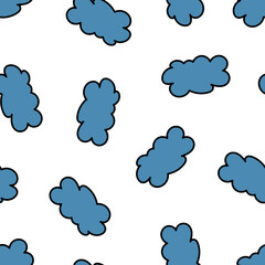 Seamless Clouds on White Background. Floating Clouds. Seamless Pattern with Blue Cloud.