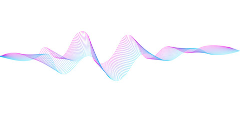 Dynamic sound wave isolated on white background. Musical particle pulsing. Blue energy flow concept. 3D rendering.