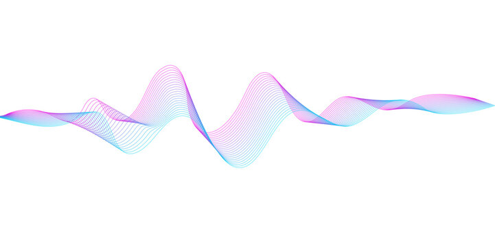 Dynamic sound wave isolated on white background. Musical particle pulsing. Blue energy flow concept. 3D rendering.