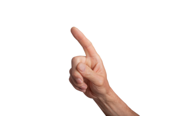 Hand reaching out with open fingers, isolated on white background. Gesture indicating selection or direction, ideal for interaction and communication concepts. Close up view, transparent PNG
