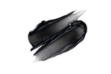 Charcoal toothpaste swatch isolated on transparent background. Black charcoal whitening toothpaste texture for design.