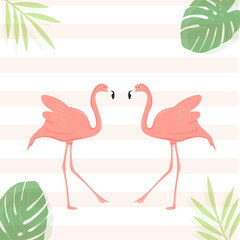 Flamingos on tropical background. invitation, party planner, romance, party.