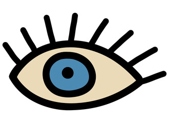 Retro Blue Eye with Eyelash Logo. Blue Linear Eye with Rounded Pupil of the Eye Isolated on Background. Perfect for Beauty and Technology Logo. Flat Logo Design Template Element.