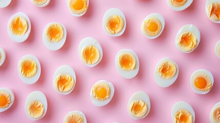 Pattern made from boiled eggs slices. Organic, healthy, Nutrient food