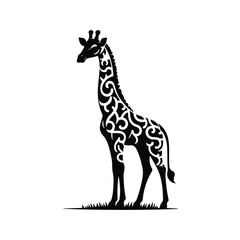 Giraffe Animal black silhouette vector with white color background