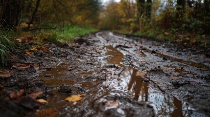 Fototapeta premium Wet and muddy ground following intense rain