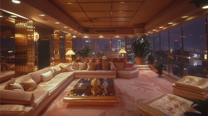 Fototapeta premium Luxurious restaurant interior with elegant furniture and ambient lighting