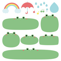 カエルのフレームと雨と虹のイラストセット2
