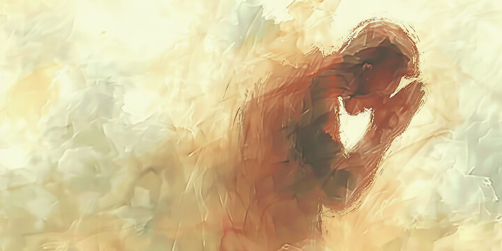 Bowing in Prayer: A close-up of a person bowing in prayer, with soft pastel tones enhancing the humility and devotion in the posture.