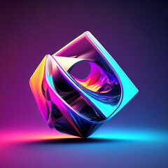 futuristic and holographic threedimensional abstract object with vivid and vibrant colors