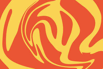 Abstract background with orange waves, retro style. Colorful fluid wavy background in warm orange color. Distorted liquid texture in retro psychedelic style.