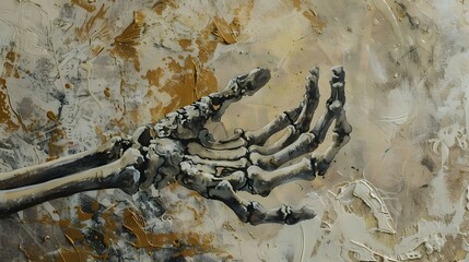 A skeletal hand reaches out from the earth, a haunting reminder of the passage of time.