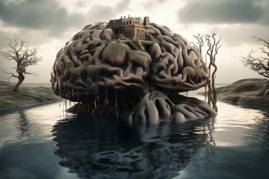 Abstract Surreal brain. Concept mind head. Generate Ai