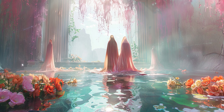 Baptism: An image of a baptism ceremony, with pastel-colored robes and decorations symbolizing the spiritual rebirth and cleansing of the soul