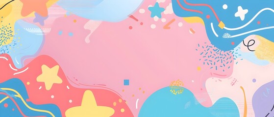 Pastel Geometric and Cartoon Inspired Border Design with Blank Area for Mockup Background