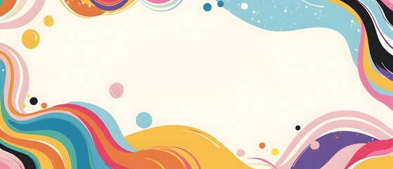 Pastel Geometric and Abstract Page Border with Whimsical Cartoonish Elements and Blank Space for Mockup or Background