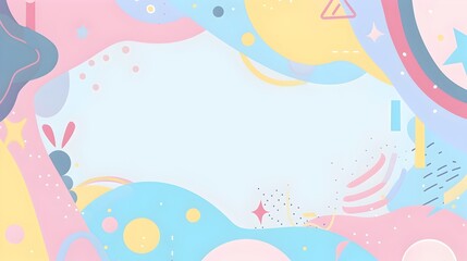 Pastel Geometric and Fluid Shape Cartoonish Border Design with Blank Space for Mockup or Background